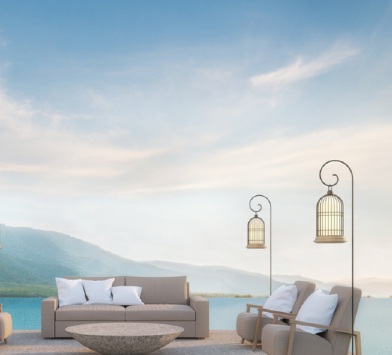 Mediterrane lounge op een terras met uitzicht; beeld uit de Investeringsgids